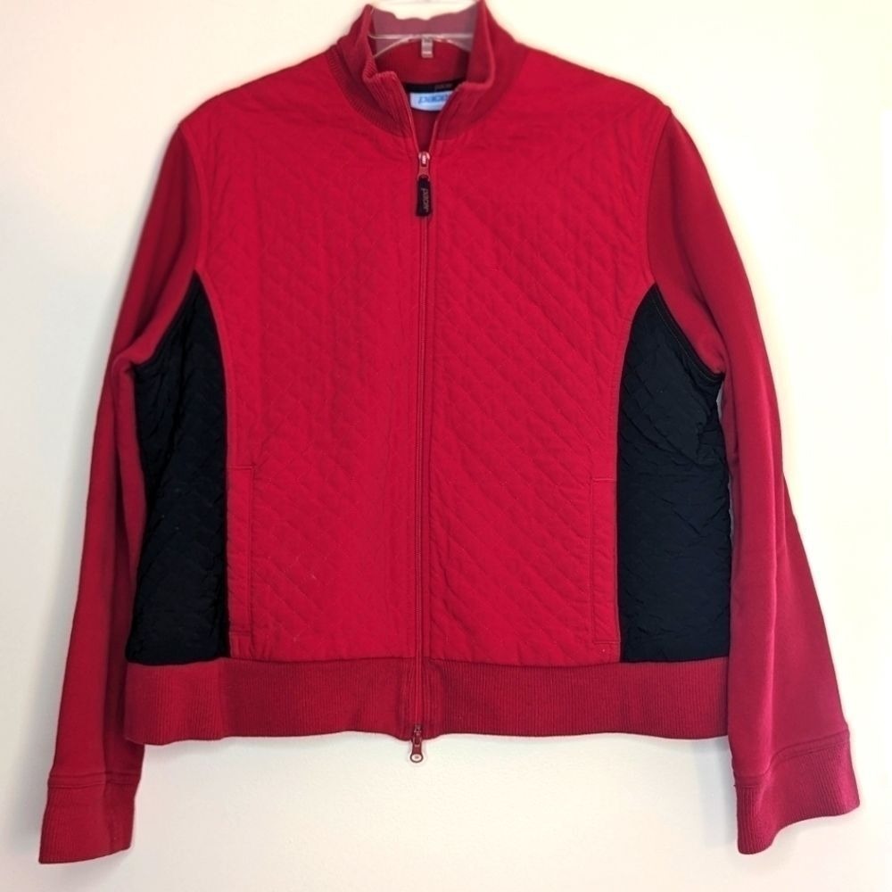 VTG Pacer Karen Scott Women's Zip Jacket Size XL Petite Red Black Pockets